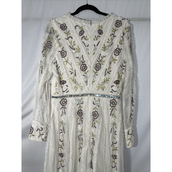 NWT Mac Duggal [ 12 ] 9133 Long Sleeve Embroidered Wrap‎ Midi Dress Ivory J1432 - Picture 13 of 14